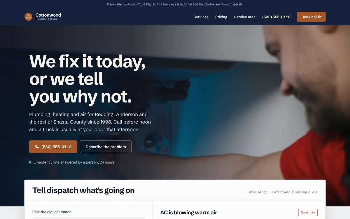 The Cottonwood Plumbing & Air website demo