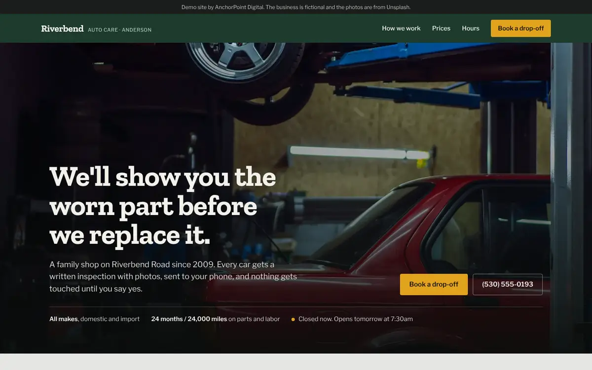 The Riverbend Auto Care website demo