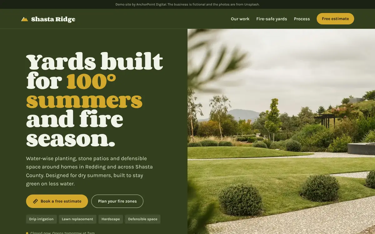 The Shasta Ridge Landscaping website demo